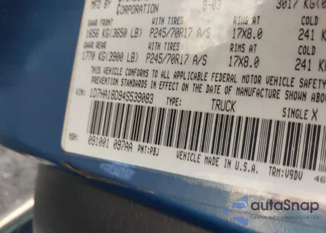 2004 Dodge Ram 1500 Slt/Laramie z USA, uszkodzony, nr VIN 1D7HA18D94S539083